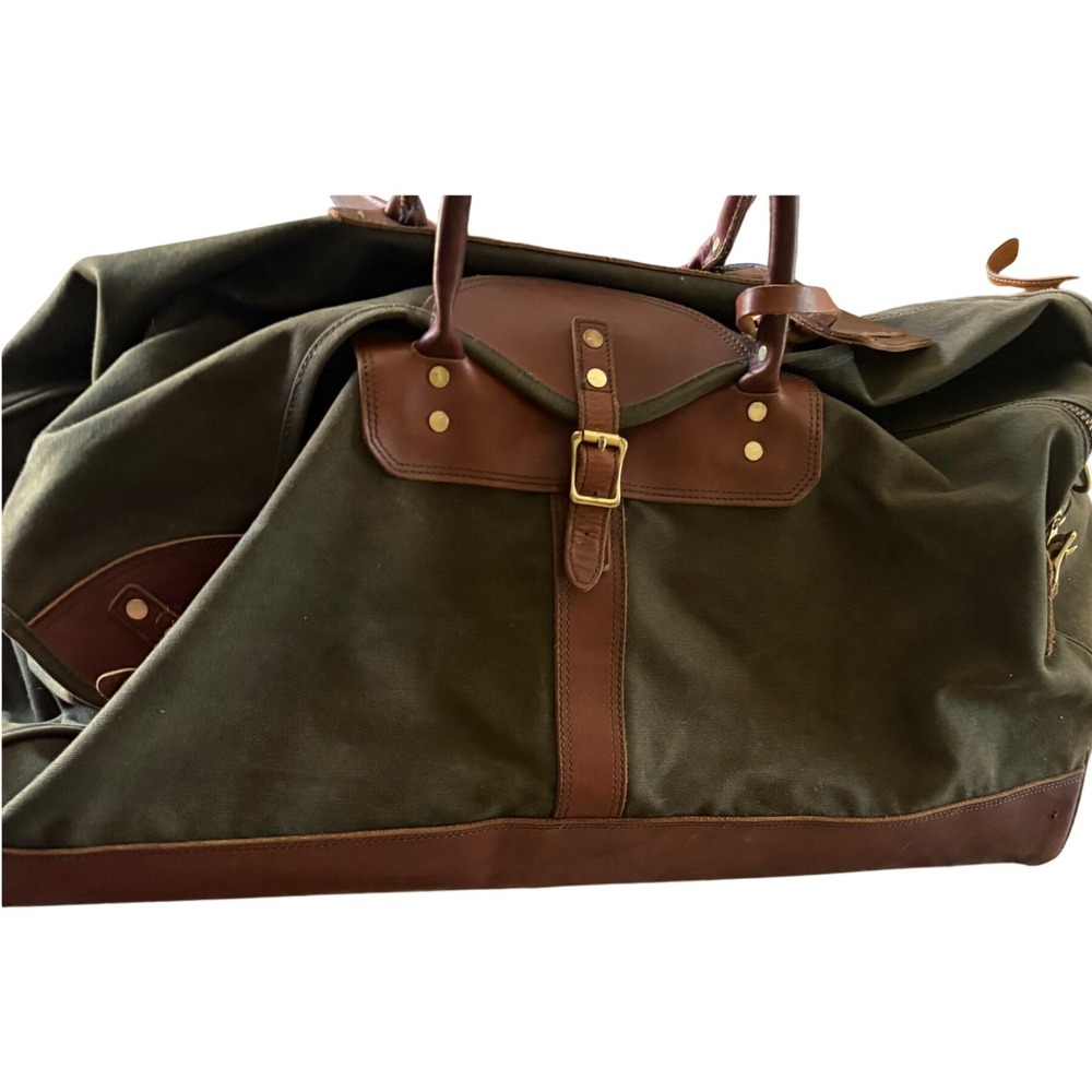 Vintage Travel Bag  Orvis Battenkill Green Canvas Leather Weekender Duffle Bag
